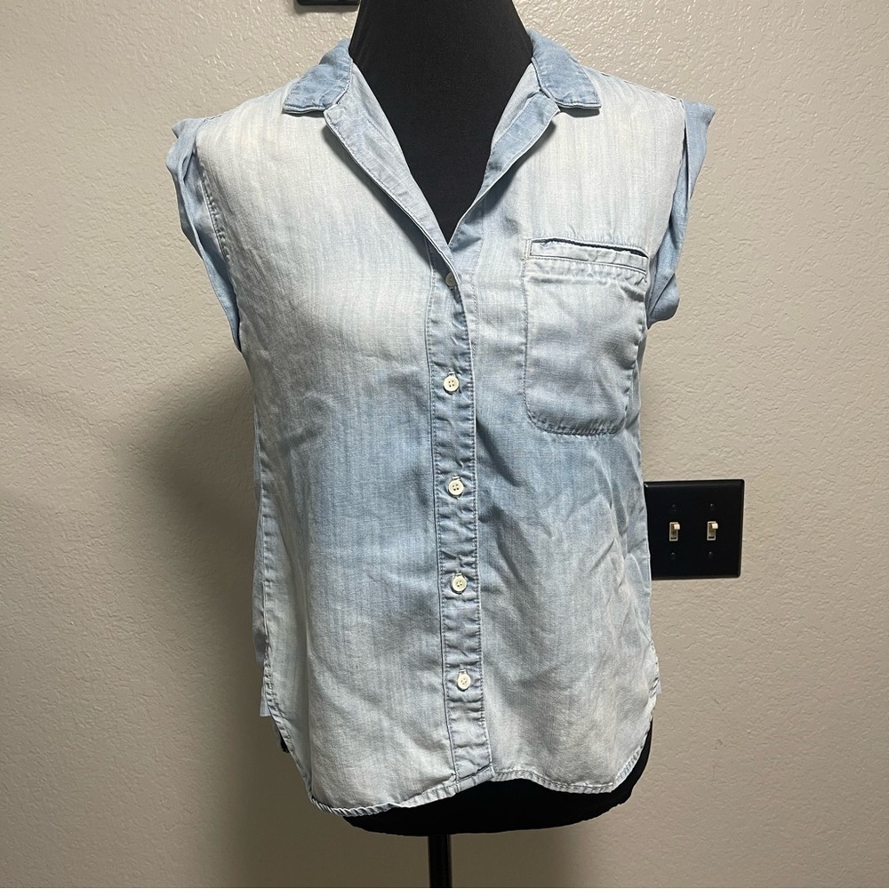 Bella Dahl Light Blue Cap Sleeve Button Down Shirt Size XS